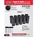 Juego de dados largos de impacto pared delgada cuadro de 3/4", en pulgadas, 10 piezas Urrea