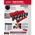 Juego de dados largos y accesorios de impacto métricos cuadro de 3/4", 13 piezas Urrea