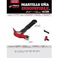 Martillo de uña irrompible con mango anti-vibración texturizado de 13", 16 oz Urrea