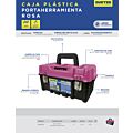 Caja portaherramientas plástica con broches metálicos y tapa rosa 17" x 9" x 8" Surtek